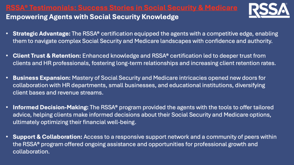 RSSA® Testimonials: Success Stories in Social Security & Medicare